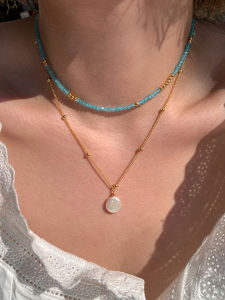 CAFFTI | Blue Topaz Natural Stone Beaded Necklace