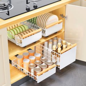 GSLIFE 🔥No installation🔥Kitchen Cabinet pull out Basket Spice Rack Multifunctional Pull Basket Snack Box Drawer Storage Box No punching with Slide Rails Christmas gifts