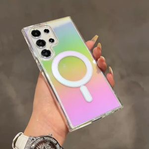 🇹🇭🔥ใหม่ล่าสุด🔥 เคส samsung s24 เคสโทรศัพท์เรนโบว์คริลิค แม่เหล็กดูดชาร์จไฟ สำหรับ Samsung Galaxy S24 S23 Ultra S23 + S22 Plus S21 Ultra S22+ S23+ Note 20 5G Z Flip4 Flip3 Flip 4 3