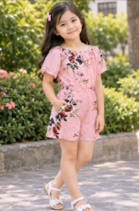 hs-81981  New Women Ladies Casual Off shoulder Floral Jumshort 4 to 8 yeARS OLD