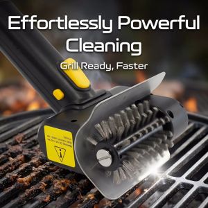 XMSJ | Electric BBQ Grill Cleaning Brush Stainless Steel Roller Scraper Barbecue Cleaner Tools 2000mAh Battery Barbecue Accessories