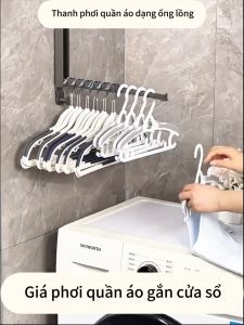 MEIDOOThanh phơi quần áo có thể gấp/kéo dài dạng cửa sổ được làm bằng nhôm kim loại chất lượng cao lắp đặt trên tường và không cần đục lỗ có thể dùng để treo quần áo túi xách v.v.