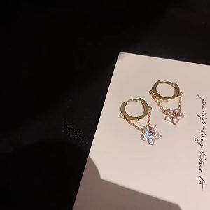 Lovely Meadow S925 Chain Flower Ear Buckle Earrings链条花朵闪钻耳环