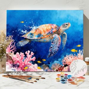 Painting By Numbers Vibrant Sea Turtle Adult Oil Kit DIY Acrylic Paint Canva Artwork Canva Art Gift Home Decoration