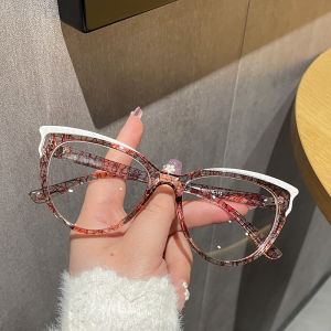 JN IMPRESSION Europe and United States Large Oval TR90 Frame Plain Glasses New Flower Delicate Stripe Anti-blue Light Glasses