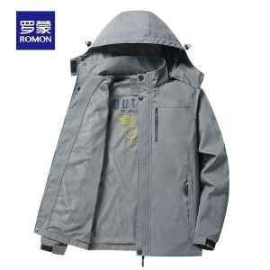 ROMON | Lormen Mens Hooded Jacket Casual Windproof Autumn Spring Large Size Coat Middle-aged Dad Windbreaker Fashion Urban Style