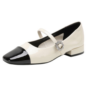 Josiny | White Slip-on Pumps French Style Water-drill Decorated Single Shoes