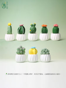 Healing Cactus Succulent Plant Desktop Decoration Resin Craft Office Computer Desk Center Console Table Top Decor Small Item