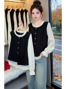 Shalldoer | Vintage Contrast Patchwork Shirt Loose Fit Plus Size Womens Wear