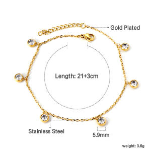 LUXUSTEEL Stainless Steel Anklets for Women Gold Plated Round CZ Crystal Rhinestone Charm Allergy Free Foot Chain Beach Jewelry