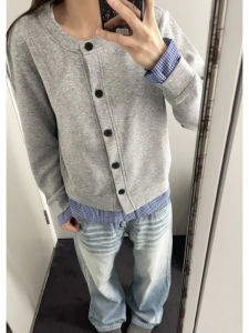 YUEZHONGWEI | Gray Knitted Sweater Cardigan Womens Autumn Winter Korean Style College Fashion Lazy Style Knitting Outerwear Top