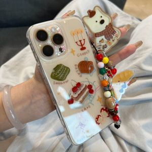 Retro Ins Cake Shaking Joy Stand with Bracelet Compatible with iPhone 16 pro Max 15 pro Max Apple 13 New Model 14 pro Womens Creative Double Layer 15 Phone Case