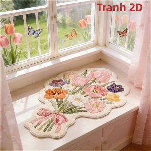 VIKAMA Bó Hoa Không Đều Hình Dạng Thảm Chống Trượt Thảm Trải Sàn Thấm Hút Hoa Dễ Thương Cho Phòng Ngủ Ban Công Trong Nhà Trang Trí Nhà Cửa Có Thể Giặt Bằng Máy