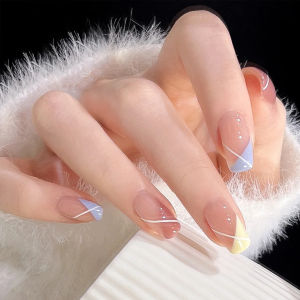 24 PCs Short French Minimalist Geometry Nails with 1 Jelly Gel and 1 Nail File