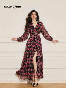 Beach Maxi Dress Paris Red Diamond Waist