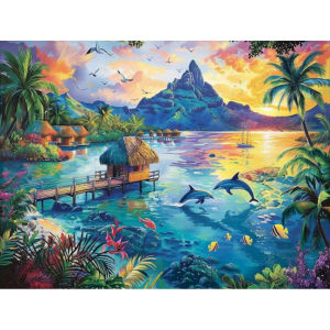 KAYOU | DIY Digital Painting Paint By Numbers Tropical Island Dolphin Handpainted Painting Art Picture Artcraft on Canvas Unique Gift