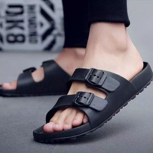 Sandal Pria Sandal Slip On Pria Strap 2 Variasi Gesper Sandal Warna Hitam Cowok Kekinian Anti Licin