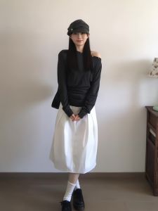 VKSOD | Elegant Shoulder-baring Long Sleeve T-shirt Top And High-waisted Midi Skirt Set Womens Autumn Fashion Slimming Versatile Ensemble