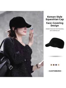 BAOYINFEI | Celebrity Style Suede Flat Cap Equestrian Hat Black Small Face Flattering