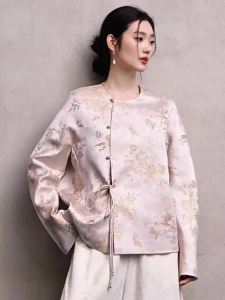 JK&JS | Áo Sơ Mi Cổ Trụ Dạng Rộng Cổ Tròn Phong Cách Truyền Thống Gilt Tencel Jacquard