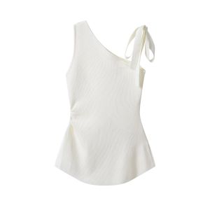 Sweet And Spicy Knitted Crop Top with Shoulder Bows And Waist Cinching Advanced Summer Feel Fashionable Slimming Design