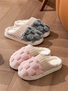 Cotton Slippers Womens Winter Indoor Household Beauty Salon Hospitality Couple Warm Plush Bag Heel Confinement Cotton Shoes Men