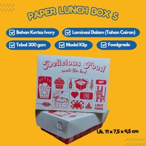50 PCS Paper Lunch Box S Box Makanan Ukuran 11 x 75 x 45 cm Motif Warna Merah
