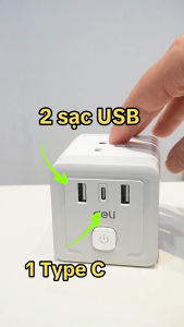 Ổ Chia Điện Deli 4 Chấu Ổ Cắm Mở Rộng Tích Hợp Cổng USB &TypeC Tiện Lợi Chống Giật An Toàn Cho Trẻ