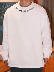 American Style Casual Loose Fit Long Sleeve T-Shirt 320g Pure Cotton Letter Print Thickened Autumn Mens Top Fashionable