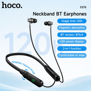 【Use Time: 120Hours】HOCO ES78 Neck-Mounted Bluetooth Earphones Magnetic  In-Ear Wireless Sports Music Headphones Super Long Battery Life For All smartphones Universal