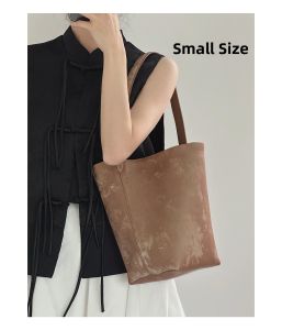 jpj | New Chinese Style Large Capacity Water Bucket Shaped Leather Tote Bag Womens Single Shoulder Commuter Bag Soft Leather Bag