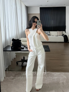 High Waist Wide Leg Straight Cut Denim Jeans Womens White Preppy Style Autumn New Fashion Casual High Elasticity Jeans