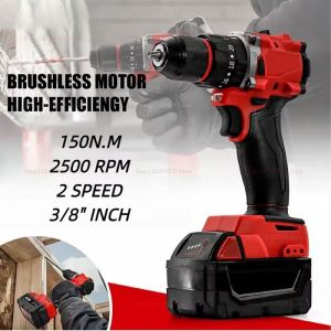 Cordless Brushless Electric Impact Drill with LED Light Rechargeable Power Tool for Home DIY and Professional Construction