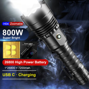 【White Laser Light】800W High Power LED Flashlight Rechargeable 4-Cores White LED torch light powerful rechargeable USB 8000M Long range Spotlight Shot tactical flashlight Camping outdoor hiking flashlights military flashlights heavy duty emergency lights
