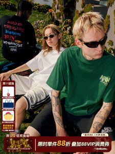 เสื้อยืดแขนสั้นลาย Graffiti สไตล์อเมริกันสำหรับผู้ชายและผู้หญิง ทรงหลวม ผ้าฝ้าย ทรงหลวม ลำลอง ฤดูร้อน คอกลม