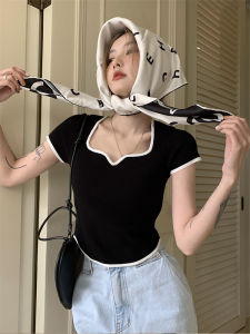 Summer Short Sleeve Knitted T-Shirt Womens High Waist Slim Fit Sweet And Spicy Mini Top Shoulder Width Regular Cotton Blend