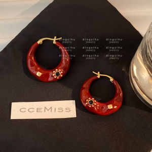 Ankela Red Drip Glaze Enamel Earrings Womens New Year Vintage Luxury Sensation Earring Circle Autumn Winter New Model Jewelry