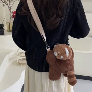 Oldlaiben Raccoon Plush Backpack Cute Crossbody Shoulder Bag for Kids Women Travel Camping Party Birthday Gift Mainan