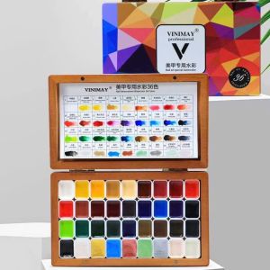Set màu nước dạng nén Vinimay 36 màu hộp gỗ màu sơn vẽ móng tay nail đậm đặc chuẩn màu