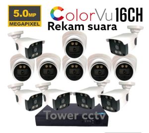 PAKET CCTV COLORVU 5MP AUDIO 16CHANNEL 12 KAMERA AUDIO COLORVU 1080P FULL COLOR