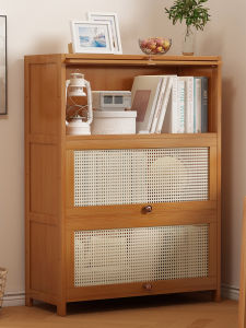 Childrens Bookcase Floor-Type Storage Rack Living Room Wall-Mounted Simple Multi-Layer Bookcase Non-Solid Wood Dust-Proof Storage Cabinet with Door