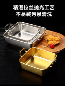 Korean Style Stainless Steel Golden French Fries Fried Chicken Plate with Ears Flats Snack Tray Creative Fried Food Square Plate