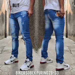 Celana Jeans Sobek Pria Panjang Stretch Melar Denim Tebal Slimfit Skinny Size 28-33