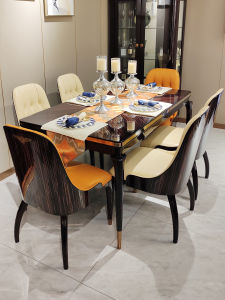 Italian Style Luxury Real Wood Long Dining Table And Leather Chair Set Simple Design for Small to Large Homes Six Chairs Included