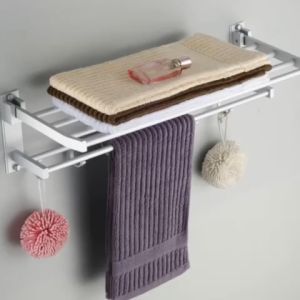 Giá treo khăn 2 tầng cao cấp có móc treo tiện dụng không cần khoan tường