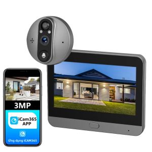 Chuông Cửa Thông Minh Wifi Sử Dụng Pin Đàm Thoại 2 Chiều Camera 3MP Màn Hình Kỹ Thuật Số Nhìn Trộm Với Tầm Nhìn Ban Đêm Hồng Ngoại Màn Hình 4.3 Inch Cho An Ninh Gia Đình