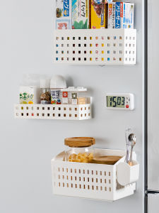 Japanese Refrigerator Side Shelf Kitchen Plastic Wrap Rack Magnet Punch-Free Wall Hanging Seasoning Bottle Storage Basket