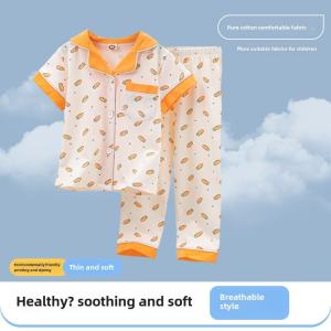 Girl Pajamas Pure Cotton Summer Childrens Loungewear Suit Girl Thin Type Short Sleeve Pants Baby Girl Half Sleeve Air Conditioning Clothes