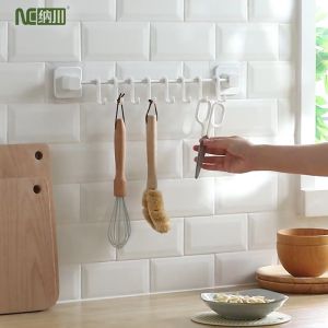 NACHUAN Kitchen hanging storage row hook no punching wall hanging shelving with 8 hooks free moving hanging row hook wall hanging storage kitchen hooks