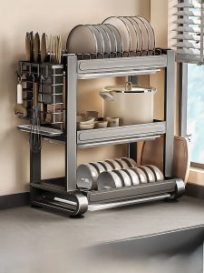 Kitchen Multi-Function Storage Rack Dishware Draining Shelf Utensil Organizer Cabinet Home Use Bowl Holder Drying Rack